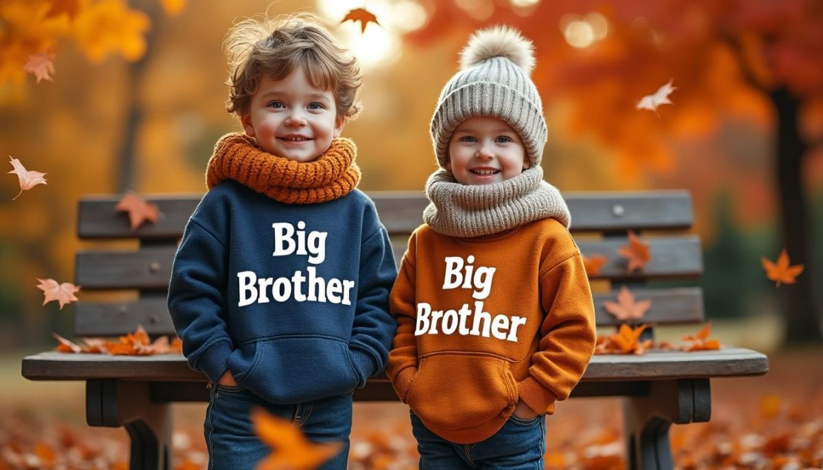 découvrez notre sweatshirt enfant 'grand frère', parfait pour annoncer l'arrivée d'un nouveau membre dans la famille en 2025. avec sa broderie délicate et sa coupe confortable, ce pull douillet est idéal pour l'automne.
