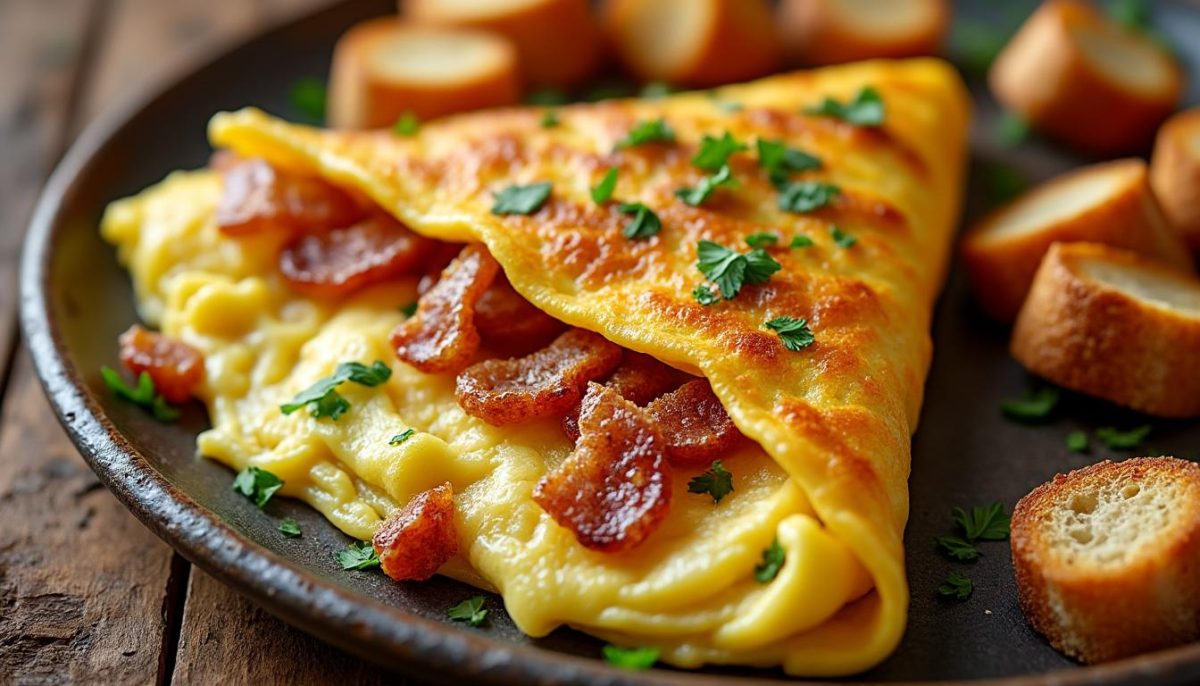 découvrez comment transformer votre pain rassis en une omelette aux lardons et croûtons moelleuse et gourmande, idéale pour un repas savoureux et économique.