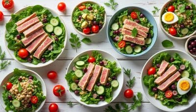 découvrez 12 délicieuses recettes de salades de thon riches en protéines. parfaites pour un repas équilibré, ces salades savoureuses allient fraîcheur et nutrition. idéales pour le déjeuner ou le dîner, elles raviront vos papilles tout en soutenant vos objectifs santé.