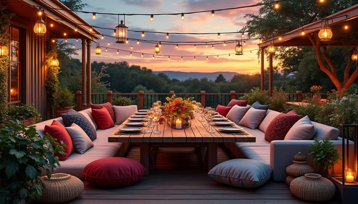 découvrez 13 idées inspirantes pour aménager votre terrasse extérieure et rendre vos soirées inoubliables. de l'éclairage tamisé aux espaces cosy, transformez votre extérieur en un lieu de convivialité et de détente.