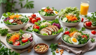 découvrez 14 recettes de salades composées délicieuses et nutritives, idéales pour égayer vos lunchs et booster votre énergie. des ingrédients frais et vitaminés pour un déjeuner sain et savoureux!