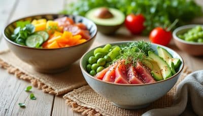 découvrez deux délicieuses idées de poke bowl, parfaites pour un repas léger et frais. idéales pour une alimentation saine, ces recettes savoureuses allient saveurs exotiques et ingrédients nutritifs. faites le plein d'énergie tout en vous régalant !