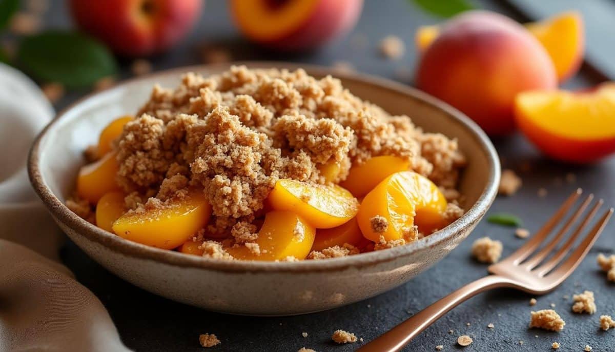 découvrez les 2 secrets pour réaliser un délicieux crumble pêche doré, un dessert fruité et croustillant qui ravira vos papilles. parfait pour les amateurs de douceurs estivales, ce dessert met en avant la douceur des pêches et la texture irrésistible du crumble.