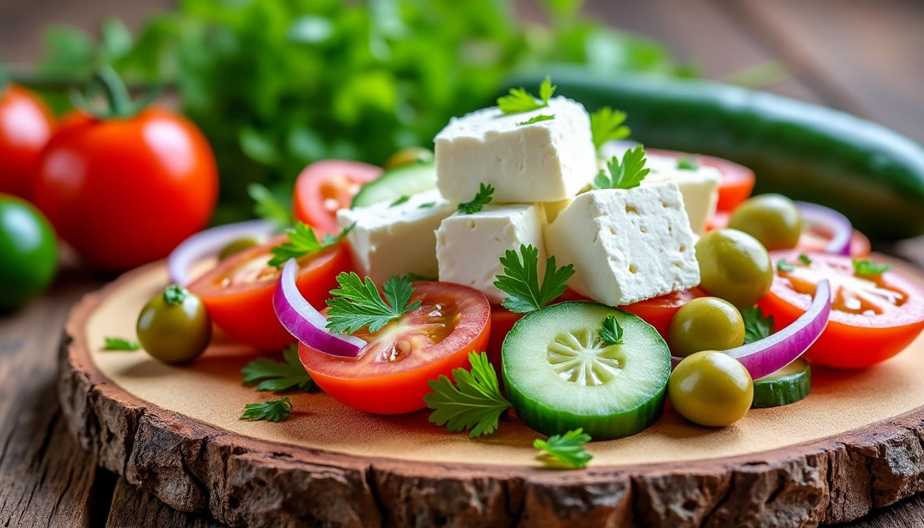 découvrez nos 5 délicieuses recettes de salade grecque à la saveur irrésistible de feta. parfaites pour un repas estival ou un accompagnement savoureux, ces recettes allient fraîcheur et authenticité. éveillez vos papilles avec des ingrédients frais et savoureux.