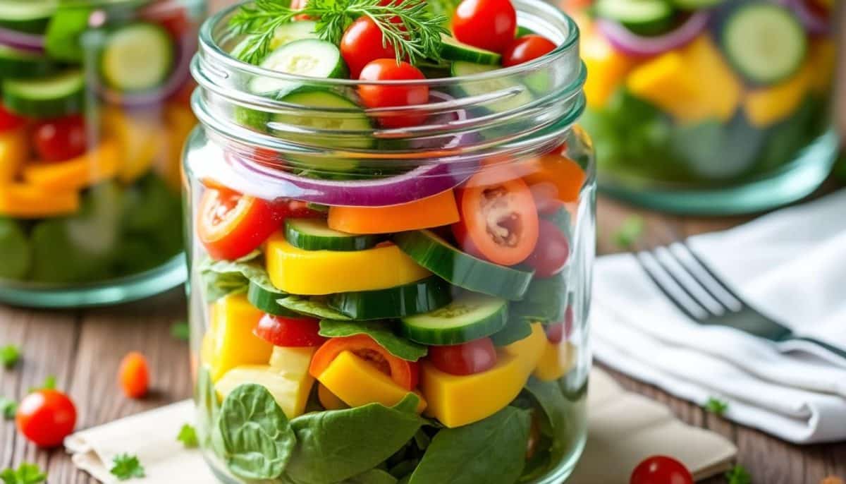 découvrez 7 délicieuses recettes de salad jar parfaites pour le bureau ! pratiques et saines, ces salades en bocal sont idéales pour un déjeuner rapide et nutritif. variez les plaisirs tout en gagnant du temps avec ces idées simples à préparer.