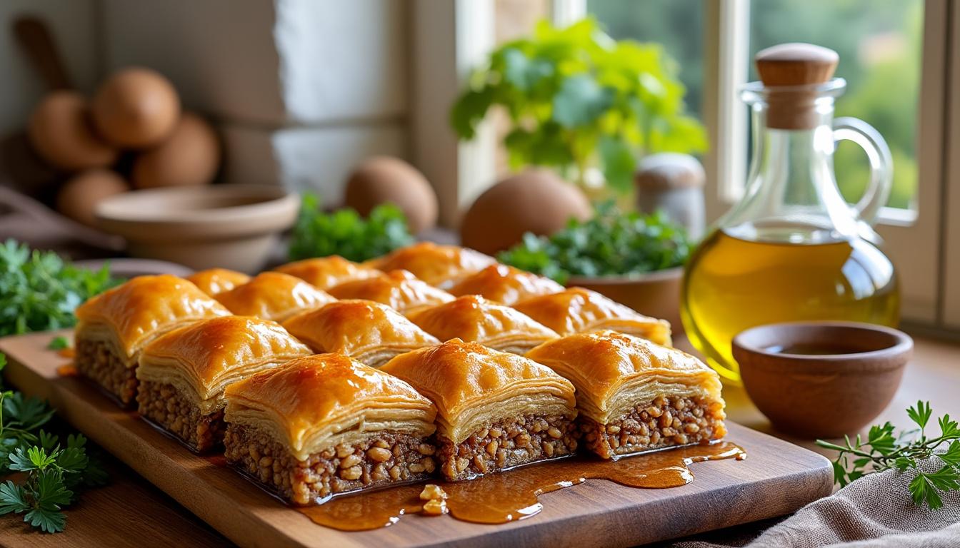 découvrez le secret du baklava croustillant : une délicieuse pâtisserie turque où la pâte filo est parfaitement préparée. savourez chaque bouchée de ce délicieux mélange de noix et de miel, alliant croustillant et douceur. idéal pour les amateurs de sensations sucrées!