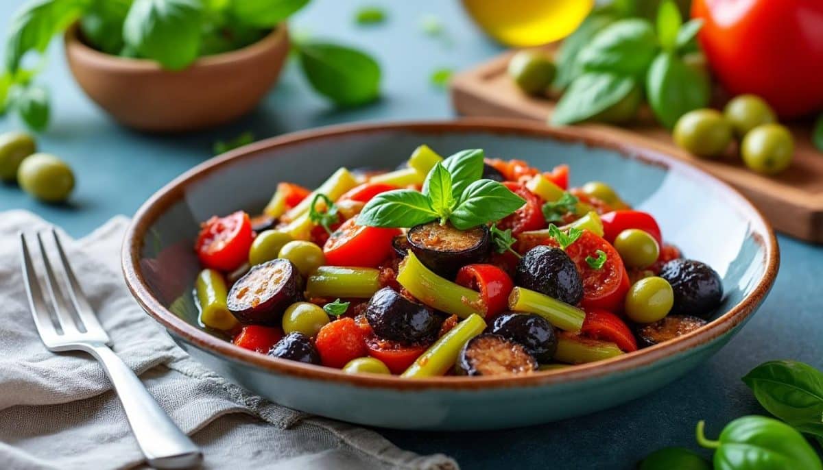 découvrez la caponata sicilienne, un plat traditionnel aux aubergines fondantes qui révélera toutes ses saveurs. parfaite en entrée ou en accompagnement, cette recette méditerranéenne apportera une touche ensoleillée à vos repas.