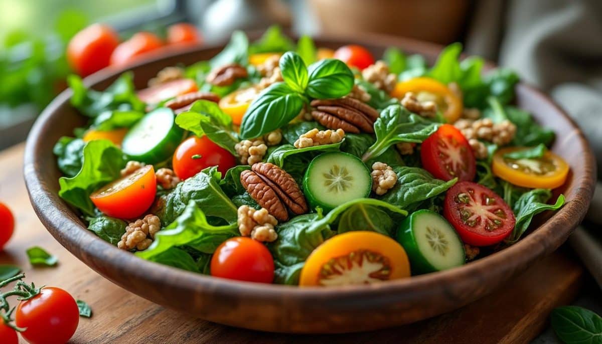 découvrez notre recette de salade aux noix croquantes, un mélange irrésistible de saveurs et de textures qui éveillera vos papilles. parfaite pour accompagner vos repas ou comme plat léger, cette salade est à la fois saine et délicieuse, faisant de chaque bouchée un véritable délice.