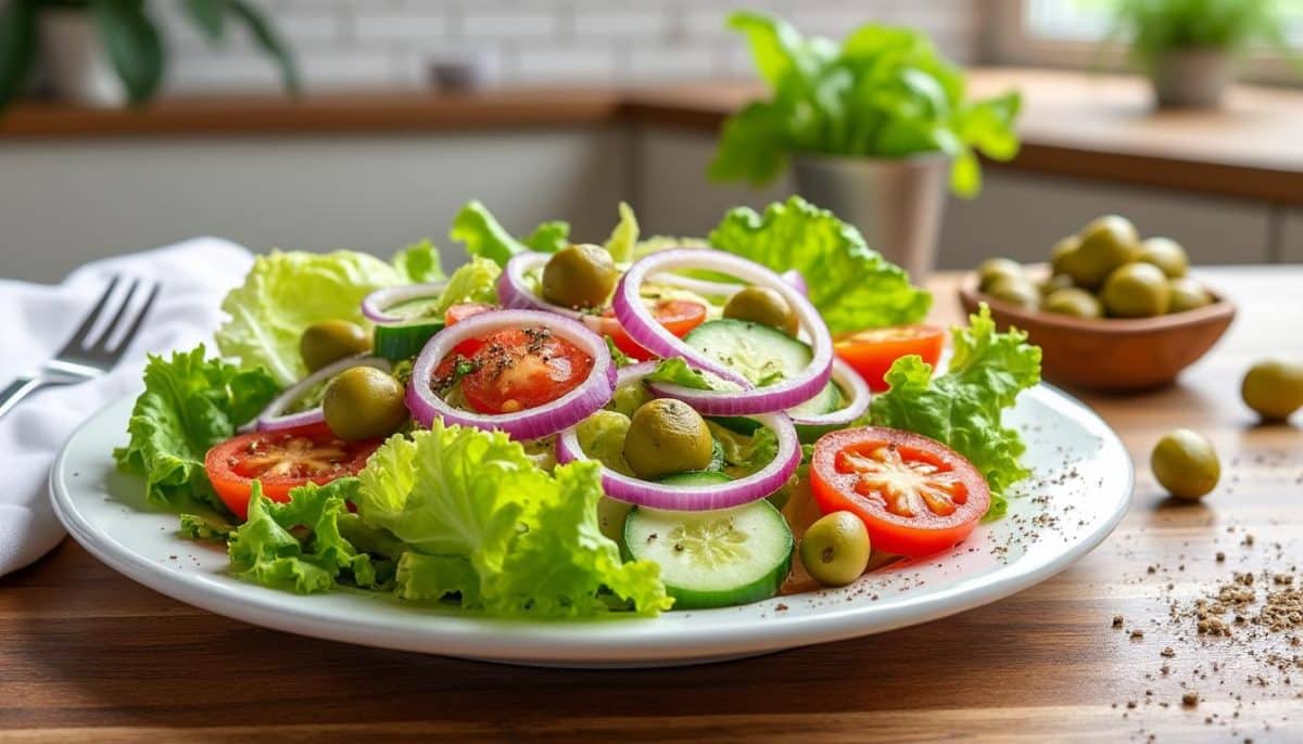 découvrez une explosion de saveurs méditerranéennes avec notre salade aux olives vertes. un mélange frais et savoureux qui vous transporte sous le soleil du sud. parfaite pour vos repas d'été!