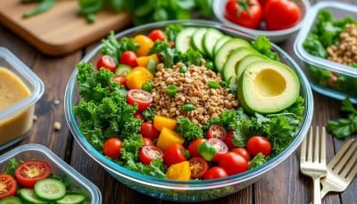 découvrez notre recette de salade batch cooking, parfaite pour préparer vos repas de la semaine en un clin d'œil. équilibrée, savoureuse et facile à stocker, elle vous aidera à manger sain tout en gagnant du temps. prête à rehausser vos lunchs ?