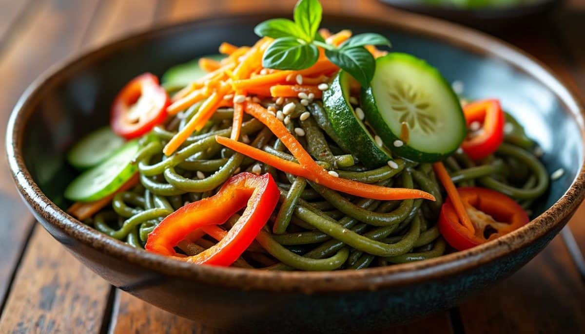 découvrez notre délicieuse salade de nouilles soba japonaise, un plat frais et savoureux qui vous transportera au cœur du japon. parfaite pour un repas léger ou une entrée raffinée, cette recette allie textures croquantes et saveurs authentiques.