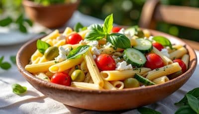 découvrez la recette irrésistible de cette salade de pâtes méditerranéenne qui enflamme pinterest. sa fraîcheur et ses saveurs ensoleillées raviront vos papilles. idéale pour vos repas en plein air ou vos pique-niques, cette salade est à la fois saine et délicieuse. ne manquez pas l'occasion de l'ajouter à votre liste de plats à essayer !