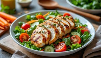 découvrez notre recette de salade de poulet grillé protéinée, un plat savoureux et nourrissant qui vous rassasie efficacement. parfaite pour un déjeuner léger ou un dîner équilibré, cette salade allie goût et bienfaits nutritionnels.