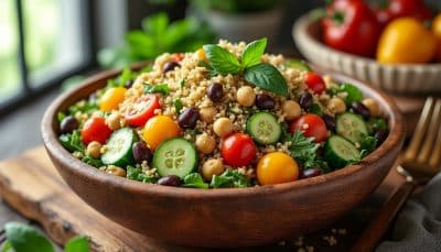découvrez notre salade de quinoa protéinée, un plat délicieux et nourrissant qui vous rassasie pleinement. parfait pour un repas équilibré et riche en saveurs, elle combine des ingrédients frais et sains pour une expérience culinaire savoureuse.
