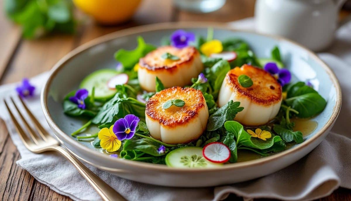 découvrez notre recette de salade de saint-jacques fondantes, un plat gastronomique alliant fraîcheur et saveurs raffinées. idéale pour épater vos invités, cette salade mêle subtilité et élégance pour une expérience culinaire inoubliable.