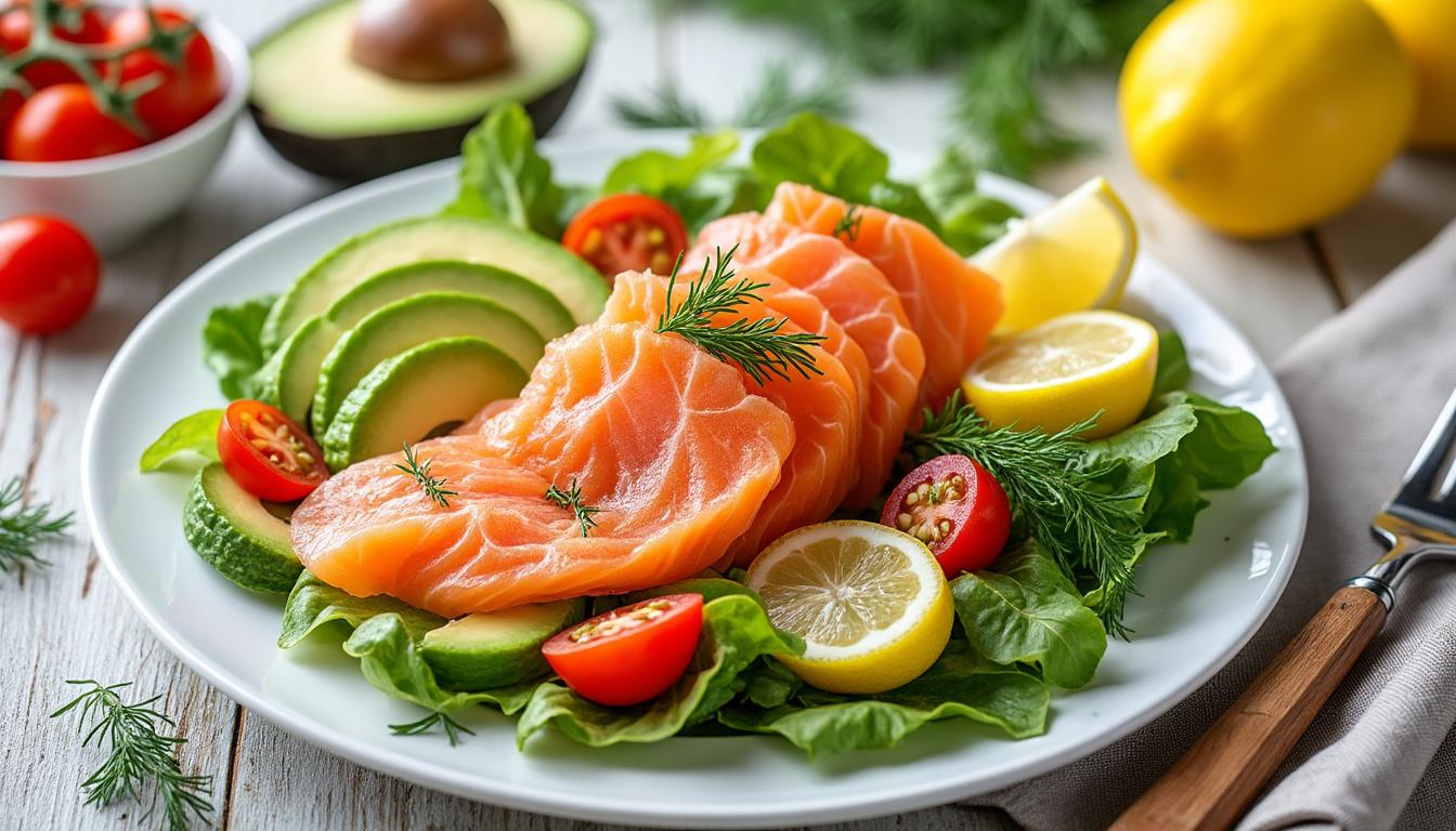 découvrez une recette de salade de saumon fumé luxueuse, alliant saveurs raffinées et ingrédients de qualité, parfaite pour impressionner vos convives lors de vos repas festifs.