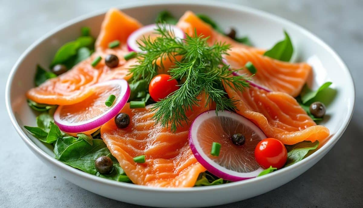découvrez notre recette de salade de saumon fumé luxueuse, un plat délicieux et élégant qui impressionnera vos invités. avec des ingrédients frais et savoureux, cette salade est parfaite pour toutes les occasions.