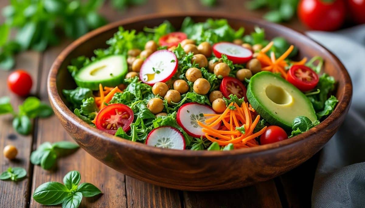 découvrez cette délicieuse salade végétarienne complète, idéale pour un repas nourrissant et équilibré. riche en saveurs et en textures, elle saura vous rassasier tout en respectant vos choix alimentaires. parfaite pour un déjeuner sain ou un dîner léger, laissez-vous tenter par cette recette pleine de fraîcheur !