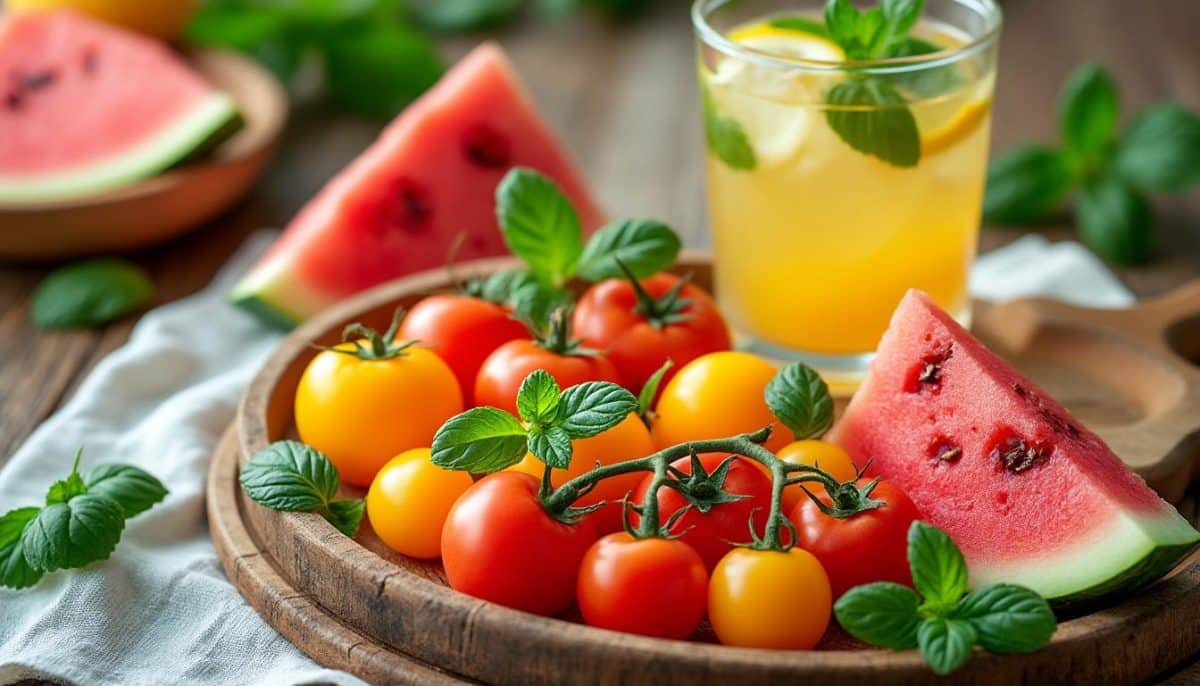 évadez-vous cet été avec une recette rafraîchissante mettant en vedette des tomates juteuses, des pêches sucrées, de la pastèque désaltérante et une délicieuse citronnade. découvrez nos astuces pour transformer vos plats en véritables chefs-d'œuvre estivaux!