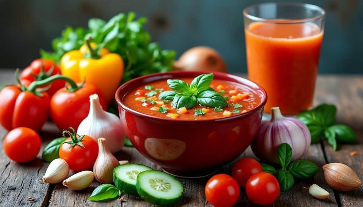 découvrez la recette inratable du gaspacho de marina forney, un plat rafraîchissant et savoureux, idéal pour les chaudes journées d'été. suivez nos étapes simples pour préparer ce délice méditerranéen et éblouissez vos invités avec un goût authentique et une présentation colorée.