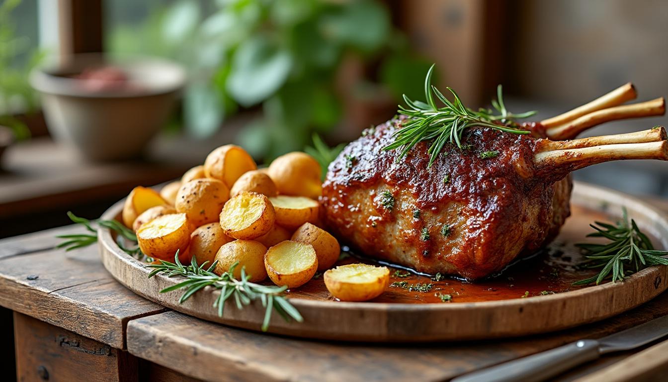 découvrez notre recette de gigot d'agneau aux saveurs provençales, où une cuisson délicate révèle une viande tendre et juteuse, parfaite pour un repas convivial. un plat qui ravira vos convives avec sa couleur rose idéale et ses arômes envoûtants.
