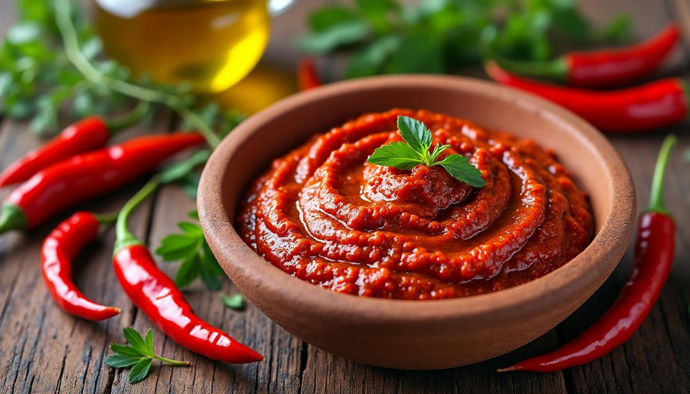 découvrez la harissa tunisienne, ce mélange d'épices savoureux qui éveille vos plats avec une touche de piquant et d'authenticité. parfaite pour rehausser les viandes, légumes ou sauces, laissez-vous séduire par son goût unique et sa richesse culinaire.