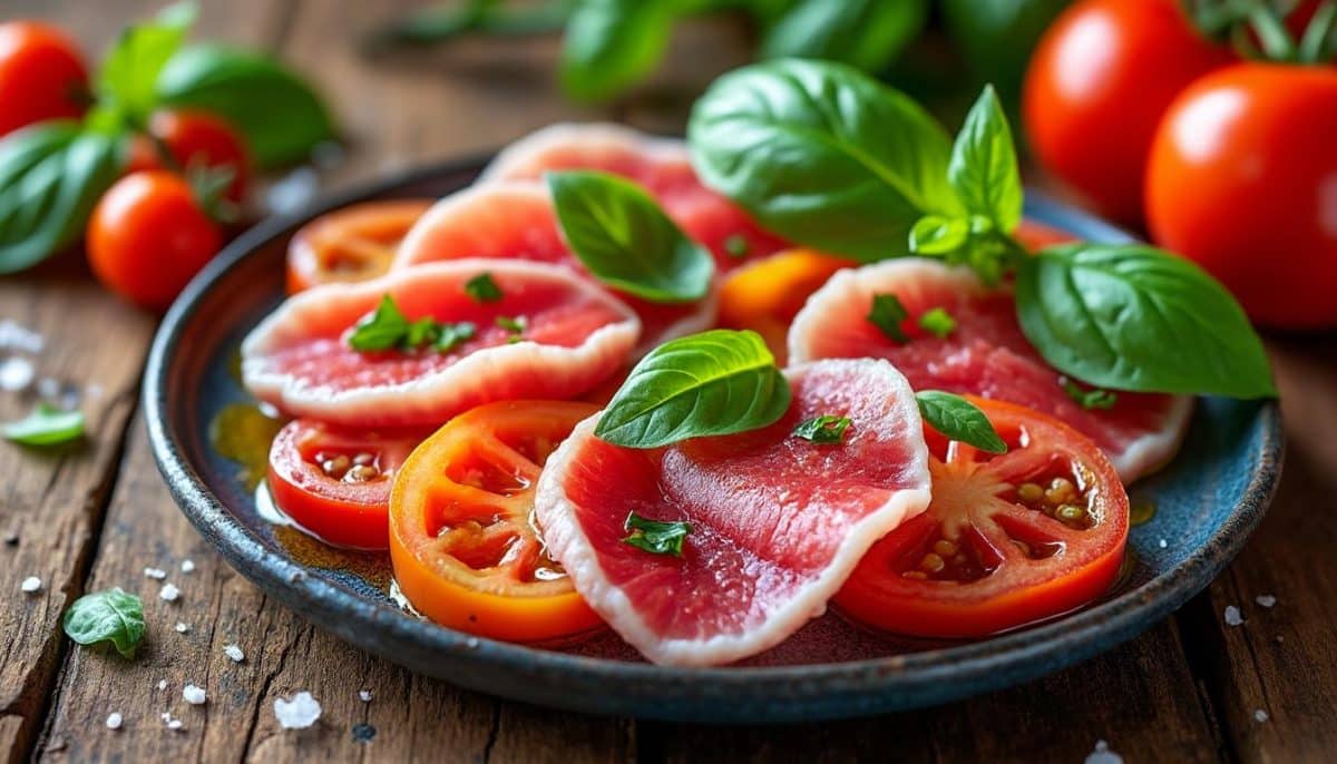 découvrez la recette estivale incontournable de francesco fezza : la délicieuse rose de tomate accompagnée de ventrèche de thon. un plat savoureux qui allie fraîcheur et gourmandise, parfait pour vos repas d'été.