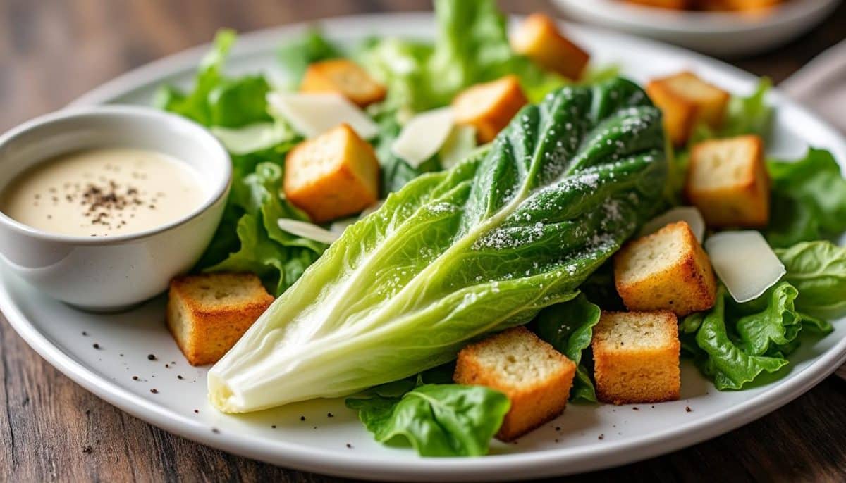 découvrez notre recette de salade césar maison qui surpasse tous les restaurants en saveurs. savourez un mélange parfait de laitue croquante, de poulet grillé juteux, de croûtons dorés et d'une délicieuse vinaigrette crémeuse. idéale pour un repas léger ou une entrée raffinée, cette salade régalera vos convives par son goût inégalé.
