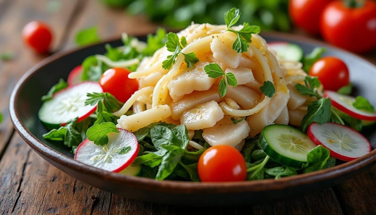 découvrez notre salade de cabillaud effiloché, une recette pleine de surprises qui allie fraîcheur et saveurs délicates. parfaite pour un repas léger ou une entrée gourmande, cette salade saura ravir vos papilles !