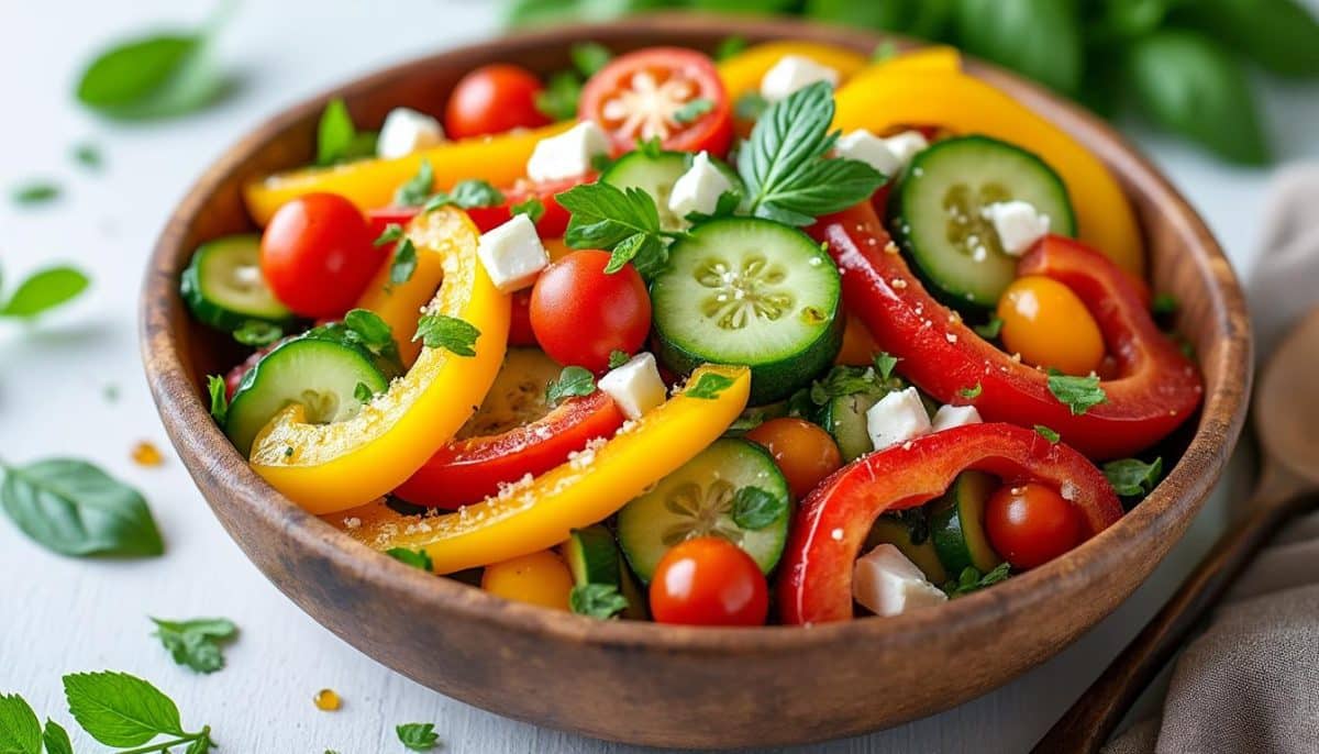 découvrez une salade de poivrons multicolores qui éveille vos sens ! avec ses couleurs éclatantes et ses saveurs vibrantes, elle apporte une touche festive à vos repas. idéale pour une entrée rafraßchissante ou un accompagnement gourmand, cette recette vous séduira par sa simplicité et son esthétique appétissante.