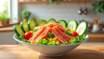 découvrez notre recette de salade de surimi colorée, un plat plein de saveurs et de vitalité qui ravira les enfants. facile à préparer, cette salade combine des ingrédients délicieux pour un repas équilibré et amusant, idéal pour les déjeuners en famille ou les pique-niques.