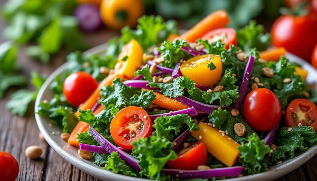 découvrez notre salade vegan colorée qui réconcilie avec les légumes. un mélange savoureux de légumes frais et croquants, rehaussé d'une vinaigrette délicate, pour un plat à la fois sain et gourmand. idéale pour les repas équilibrés, cette salade ravira vos papilles et embellira votre assiette !