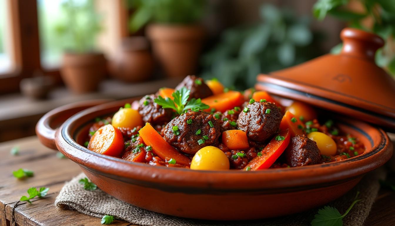 découvrez le tagine d'agneau, un plat emblématique de la cuisine marocaine. sa cuisson lente et savoureuse attendrit la viande, la rendant fondante en bouche. parfait pour régaler vos convives et apporter une touche d'exotisme à vos repas.