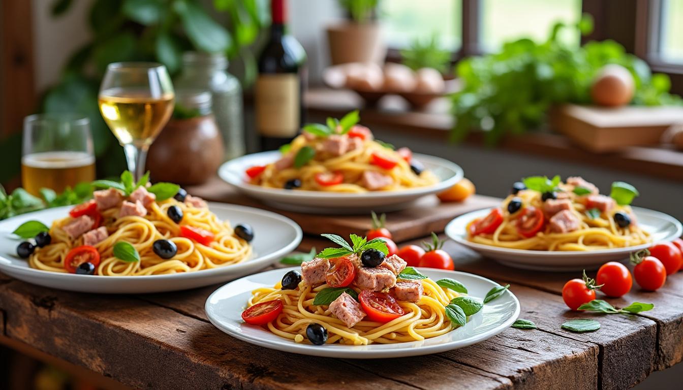 découvrez notre sélection de 5 recettes de pâtes au thon irrésistibles qui raviront vos papilles. faciles à préparer et délicieusement savoureuses, ces plats feront sensation à vos dîners. ne manquez pas l'occasion de varier vos repas avec ces inspirations gourmandes !