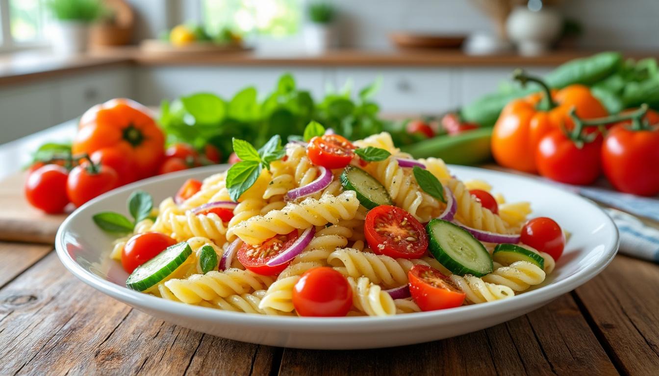 découvrez 7 recettes de salades de pâtes simples mais spectaculaires qui raviront vos papilles. faciles à préparer, ces plats colorés et savoureux sont parfaits pour vos déjeuners d'été ou vos pique-niques. impressionnez vos invités avec des combinaisons de saveurs délicieuses et des ingrédients frais.