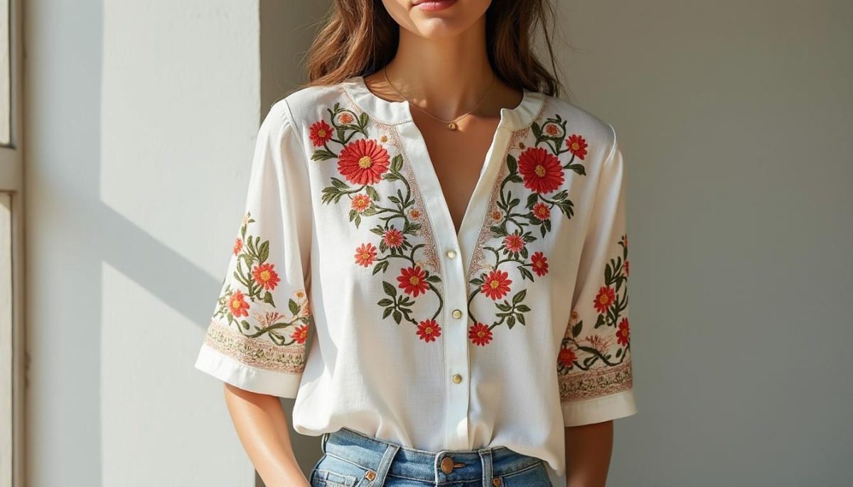 découvrez la blouse décontractée en coton de zanzea, ornée de broderies florales élégantes et dotée de manches 3/4. parfaite pour un look féminin, confortable et tendance en toute occasion.