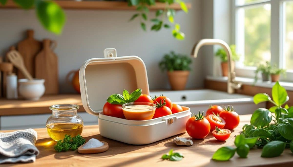 découvrez la recette fraîche et savoureuse de l'émulsion de tomates bio signée la boite à déjeuner : une entrée légère et originale à base d'ingrédients naturels, idéale pour égayer vos repas estivaux !