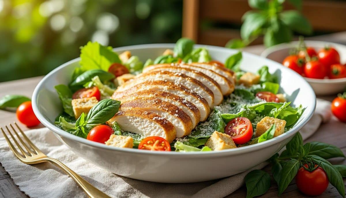 savourez l'été avec la salade césar revisitée par mickaël falotte. une explosion de fraîcheur et de saveurs dans chaque bouchée, idéale pour vos repas ensoleillés.