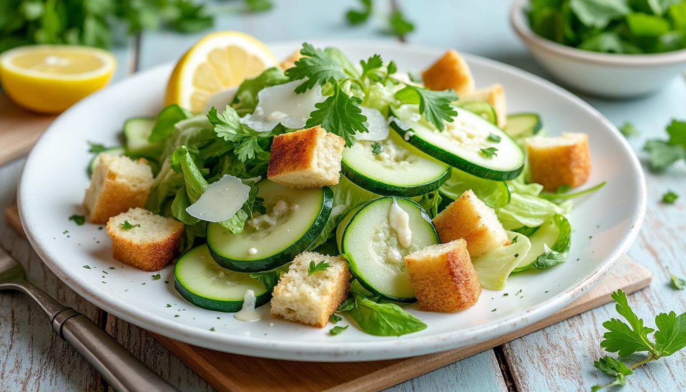 savourez la fraîcheur de l'été avec la salade de courgettes à la sauce césar signée julien allano : une recette légère, pleine de saveurs et facile à préparer pour illuminer vos repas estivaux !