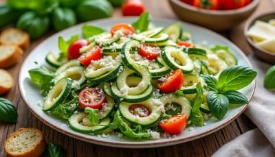 savourez la fraîcheur de l'été avec la salade de courgettes à la sauce césar, une recette raffinée signée julien allano. une création gourmande et légère, parfaite pour vos repas estivaux.