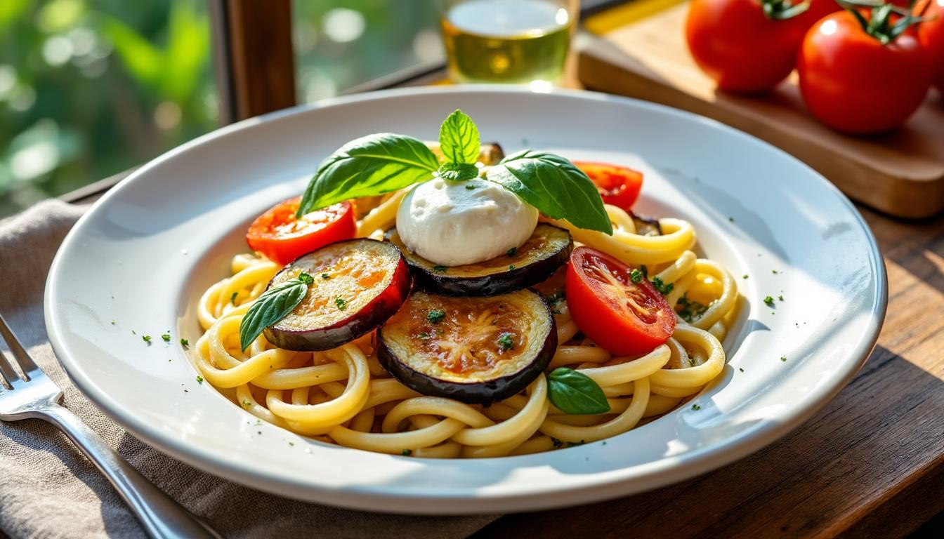 savourez l'été avec la version rafraîchissante des pâtes alla norma par françois-régis gaudry. une recette originale qui marie saveurs méditerranéennes et ingrédients de saison pour un plat léger et savoureux, idéal pour vos repas ensoleillés.