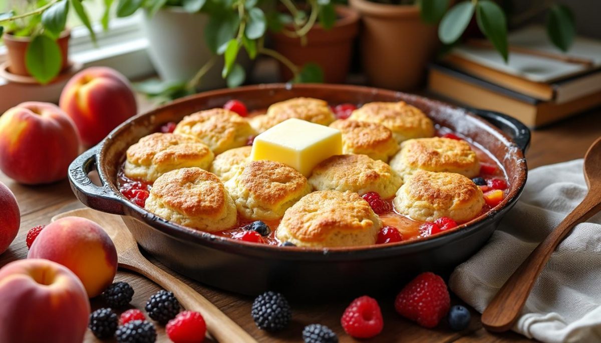 découvrez comment préparer le délicieux cobbler estival de sally field : une recette gourmande qui débute par un généreux morceau de beurre fondant, pour un dessert fruité aussi simple que savoureux.