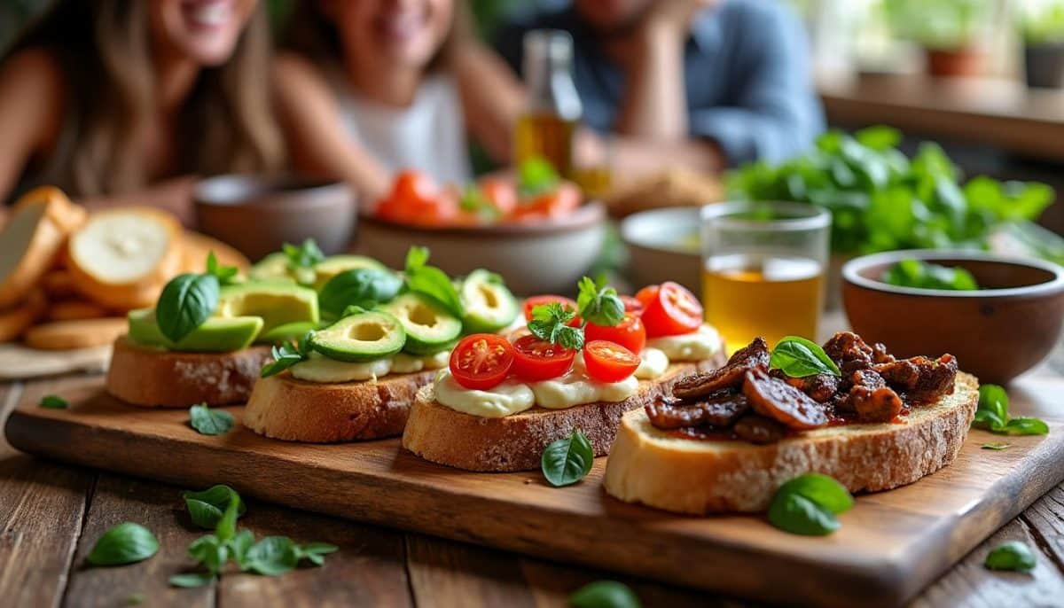 découvrez les bruschettas de rita : tranches croustillantes, tomates juteuses, basilic frais et huile d’olive. l’en-cas italien parfait à partager entre amis.