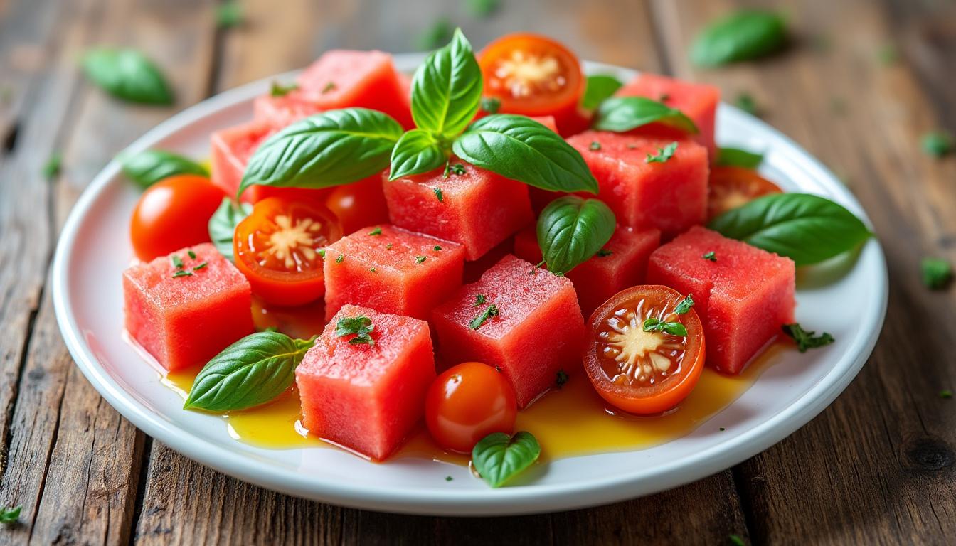 savourez les délices de l'été avec la salade tomate-pastèque de john léon, une recette rafraîchissante et colorée qui vous transportera au cœur des saveurs estivales. parfaite pour les chaudes journées, cette salade allie fraîcheur et légèreté pour un repas complet et plein de vitalité.