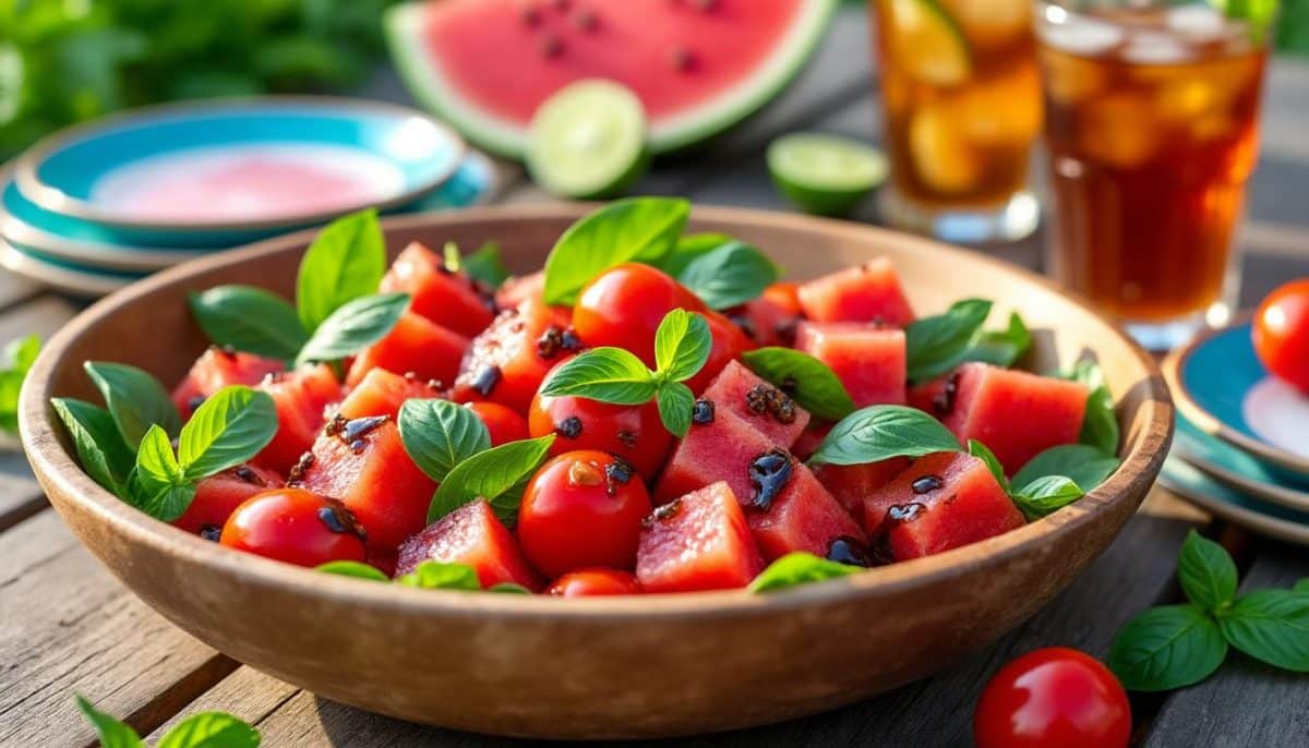 découvrez la recette estivale incontournable de john léon : une salade rafraîchissante tomate-pastèque qui éveille vos papilles et apporte une touche de fraîcheur à vos repas d'été. idéale pour les journées chaudes, cette combinaison savoureuse ravira vos amis et votre famille !