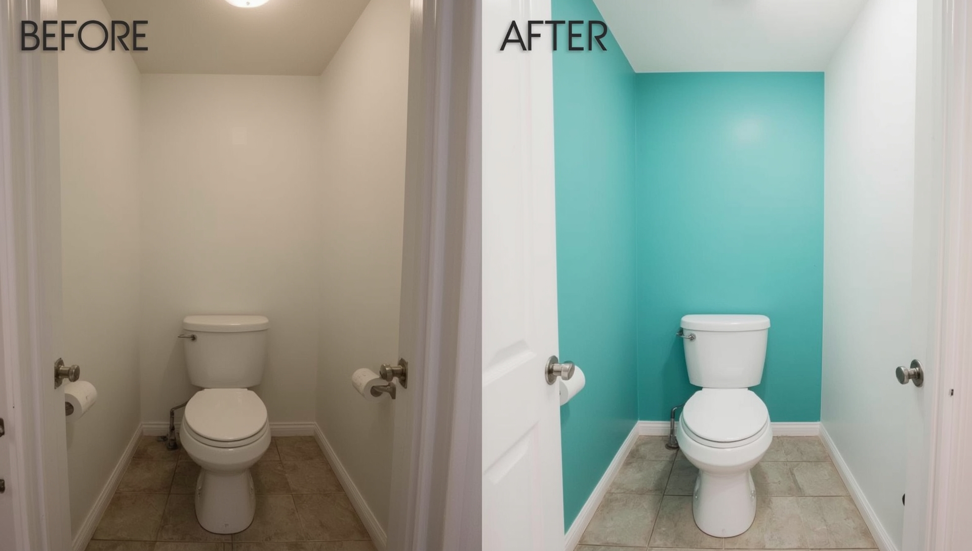 avant après peinture bleu canard toilettes - transformation spectaculaire mur accent