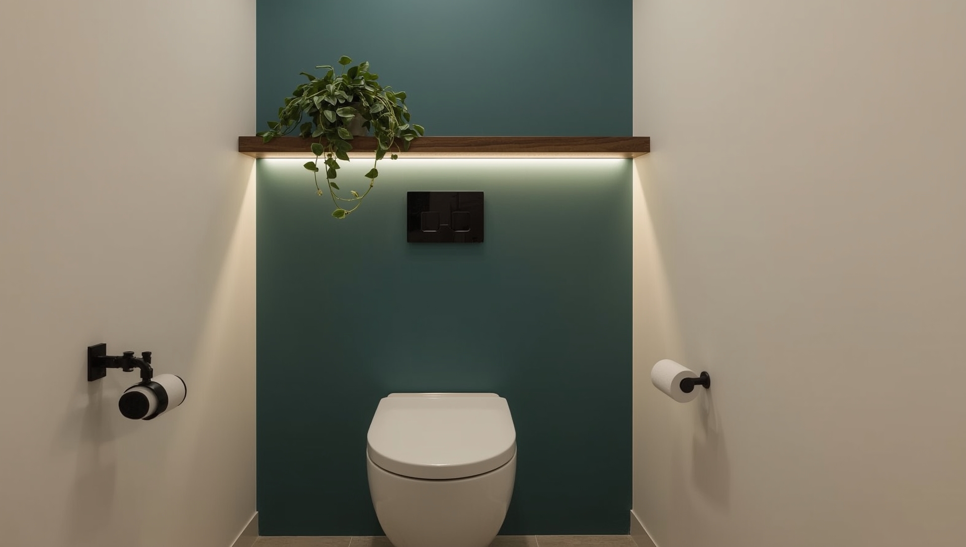 toilettes avec mur bleu canard - peinture Dulux Valentine effet moderne et élégant