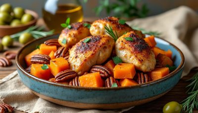 découvrez une recette délicieuse et facile de poulet aux noix de pécan et patates douces cuits au air fryer : un plat savoureux, rapide à préparer et sain pour toute la famille !