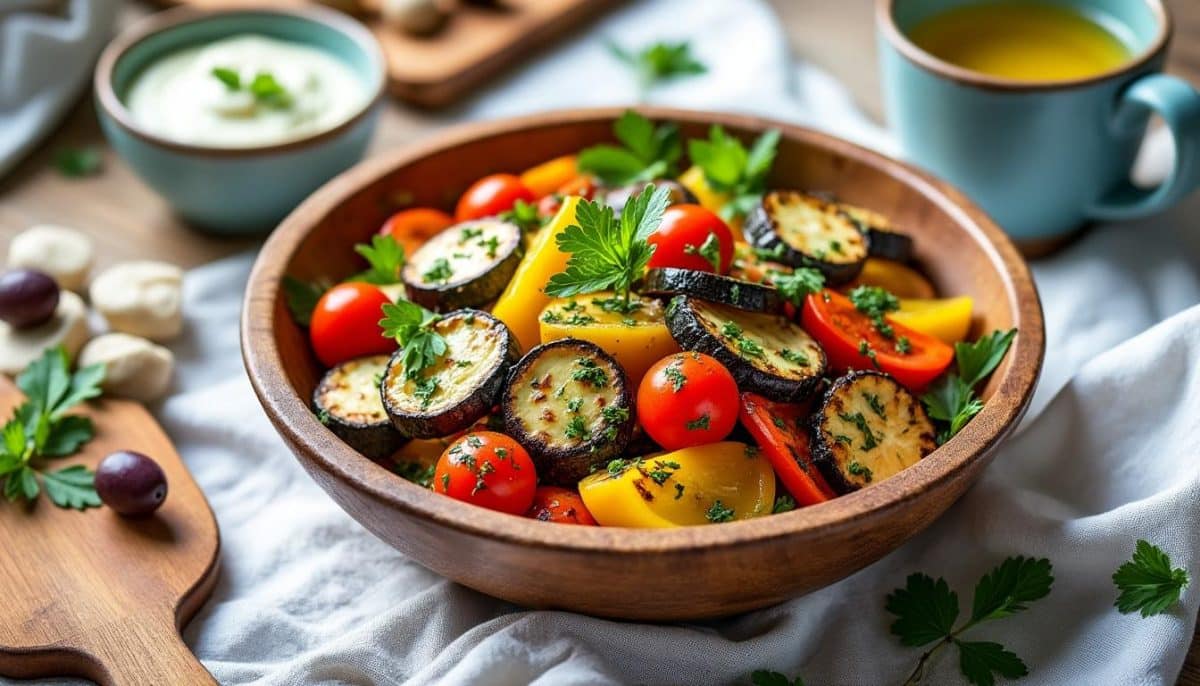 découvrez notre délicieuse salade tiède aux légumes grillés, prête en seulement 15 minutes ! un plat savoureux et rapide qui combine des légumes croquants et un assaisonnement parfait, idéal pour un repas léger ou un accompagnement. essayez-la dès aujourd'hui !
