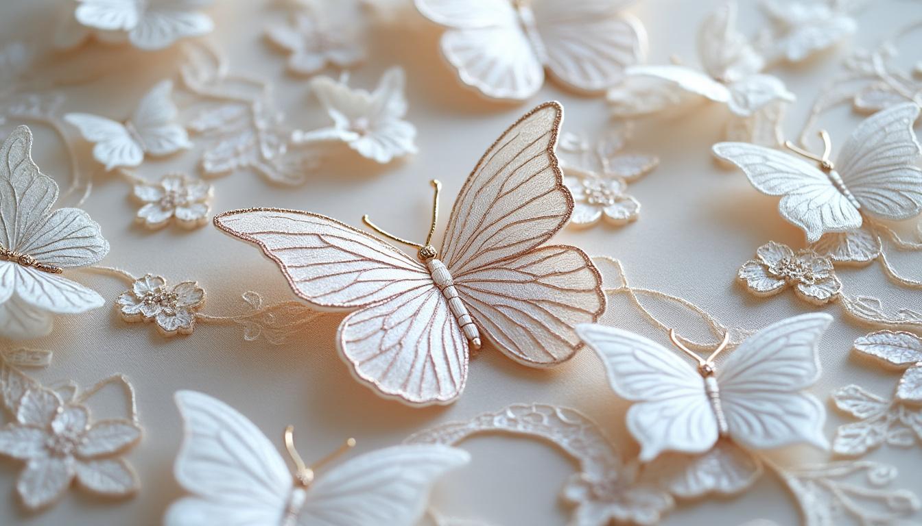 sublimez vos créations avec ces pièces de patchs papillon en organza brodé de dentelle blanche, idéales pour personnaliser vêtements, robes de mariée, accessoires de coiffure, chapeaux et sacs avec élégance.